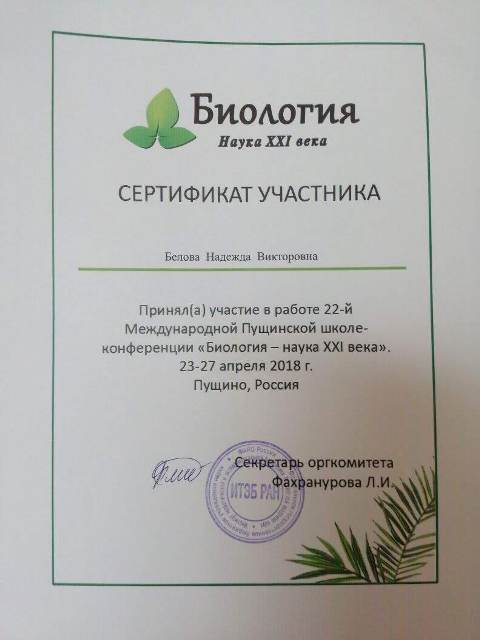 сертификат белова пущино